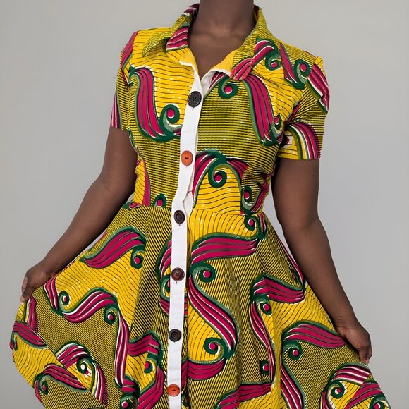 Dresses & Skirts - Pink, Green and Yellow Yellow collared dress